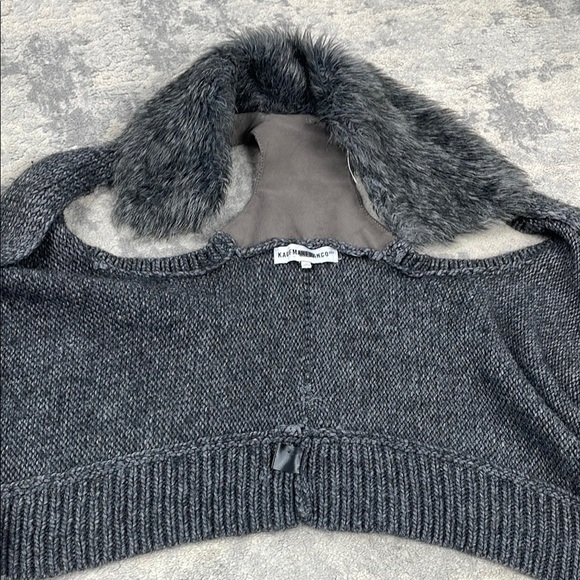 Kaufmanfranco Carbon Faux Fur Vest Knit Gray Boho Festival Sz L - Picture 7 of 13
